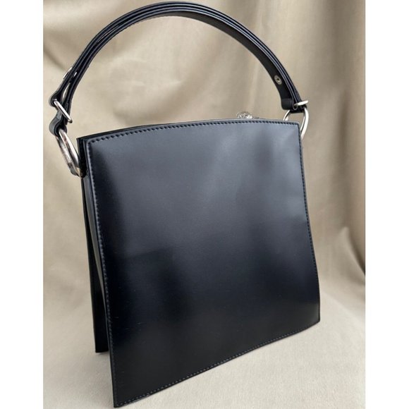 Gianni Versace Vintage Silver Medusa Tote Bag Black PU Leather - Picture 4 of 16